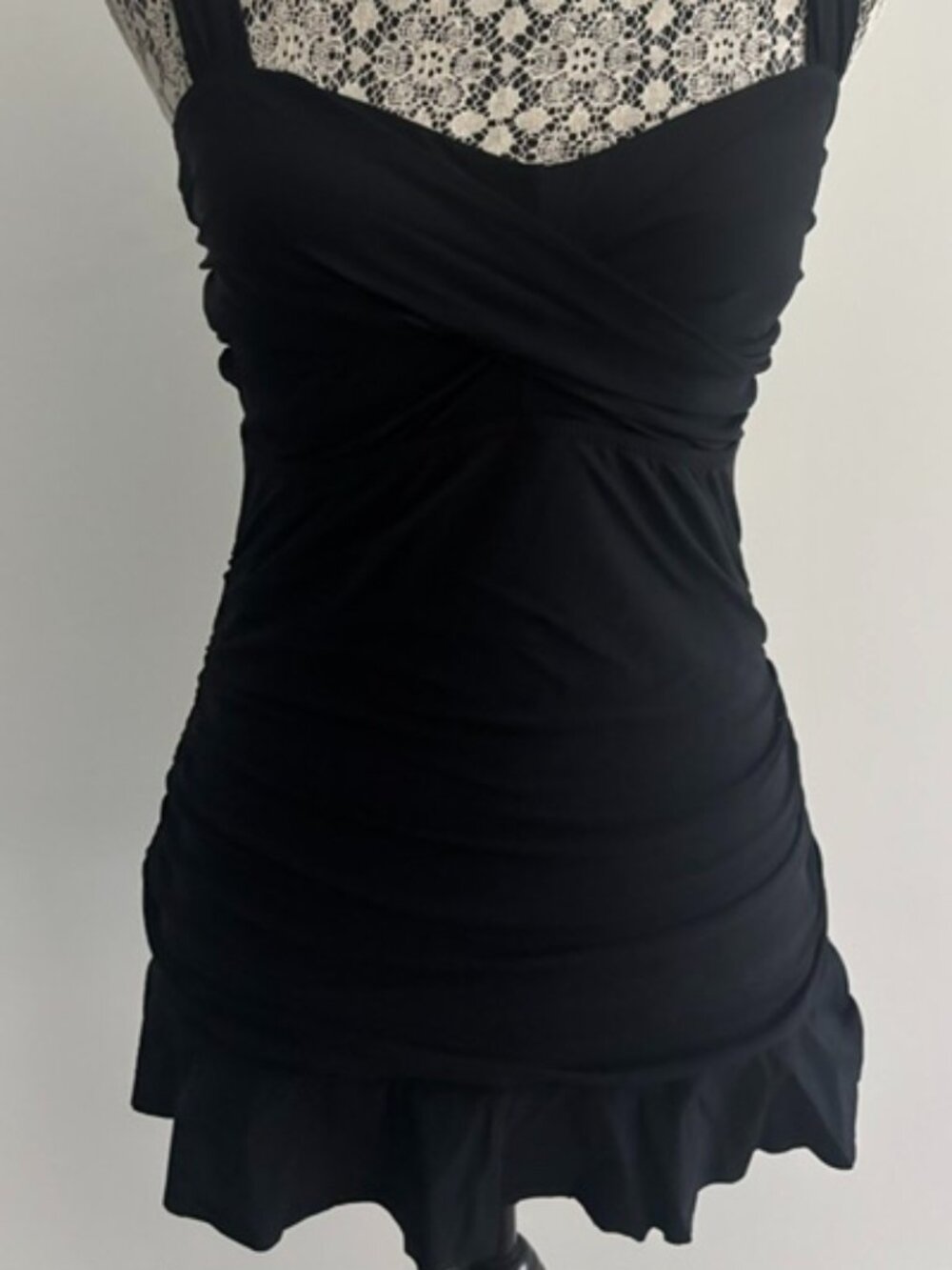 Long BLack Ruched Tankini Swimsuit Top - 8 - Picture 2 of 6